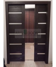 Фото установленной Двери Профиль Дорс 13U Темно-коричневый Стекло Белый Триплекс