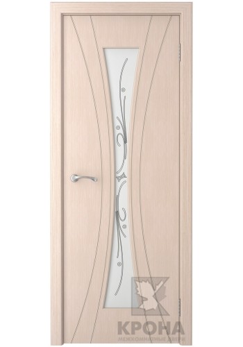 Дверь Крона Эстет Беленый дуб стекло белое с рисунком